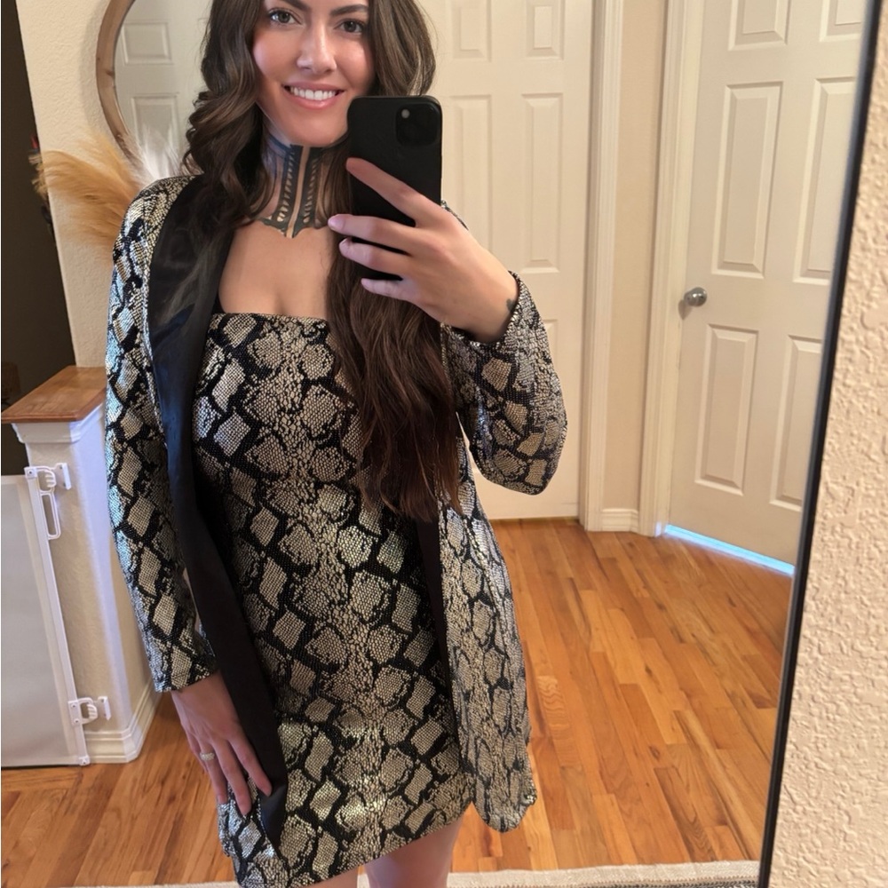 Snakeskin Blazer & Strapless Dress Set